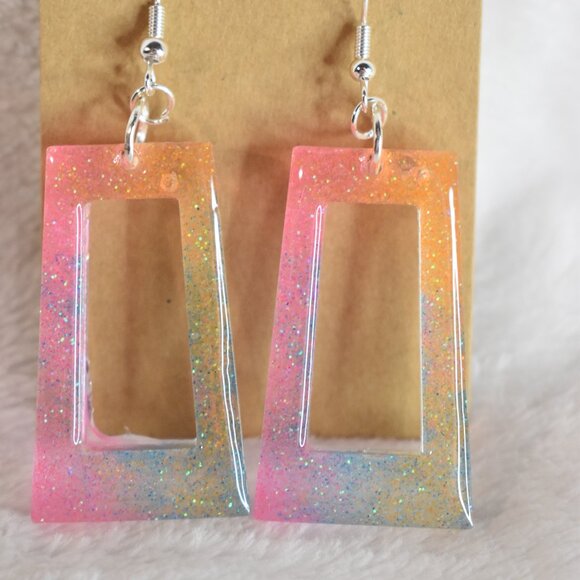 Sunset Sparkle Earrings 🌅 | Gradient Glitter Resin Dangles - Picture 1 of 2